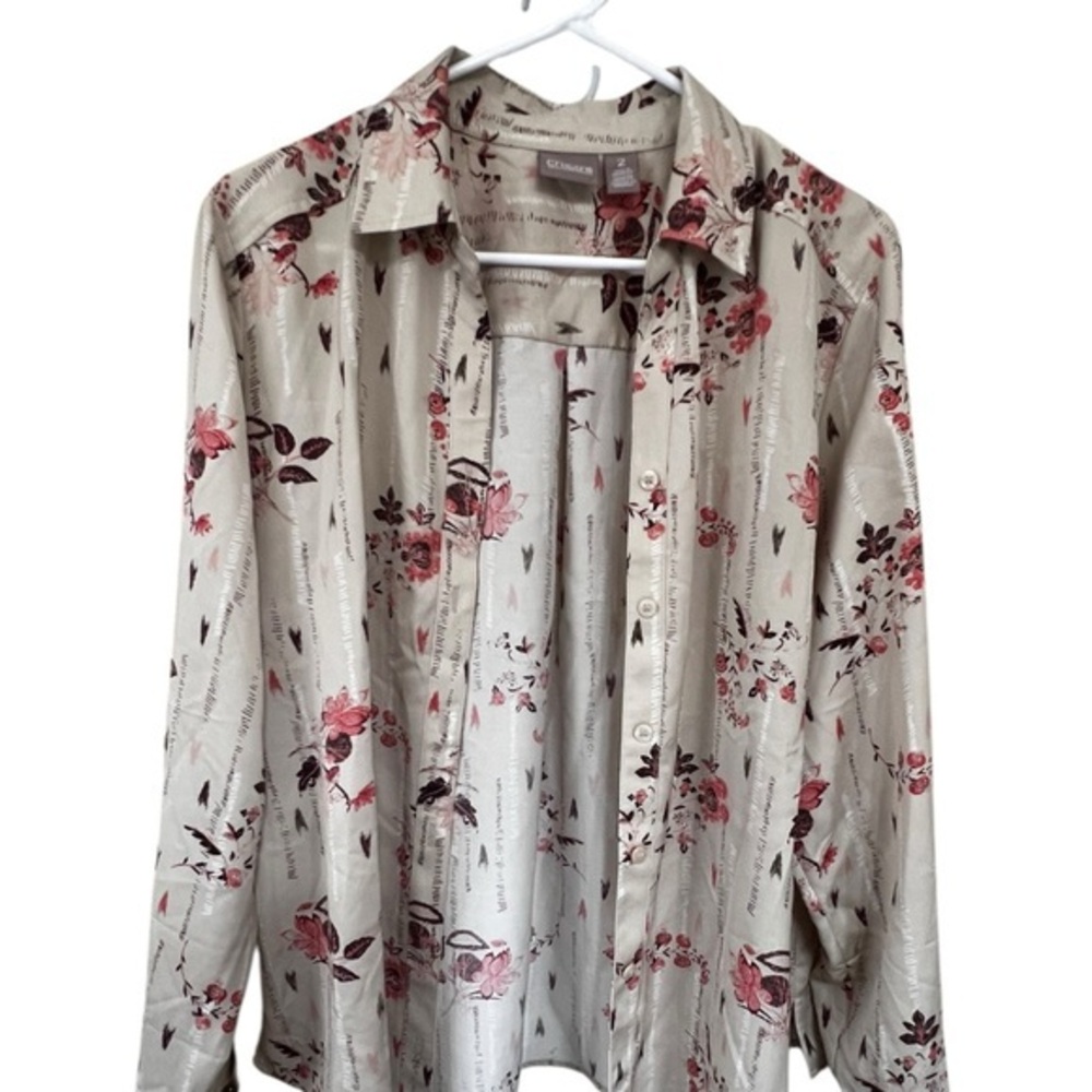 Chico's Beige and Pink Floral Blouse